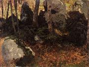 Carl Schuch Bemooste Felsblocke im Wald painting
